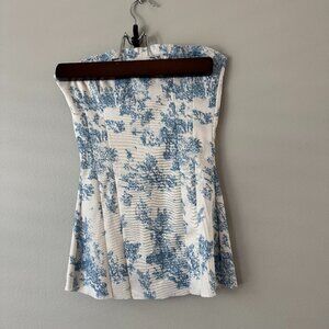 Treasure Girl Cream Strapless Top with Blue Detail